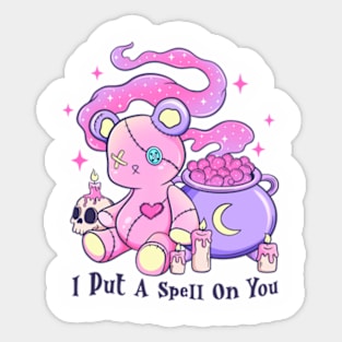 Pink Halloween Teddy Bear I put a Spell on You Sticker